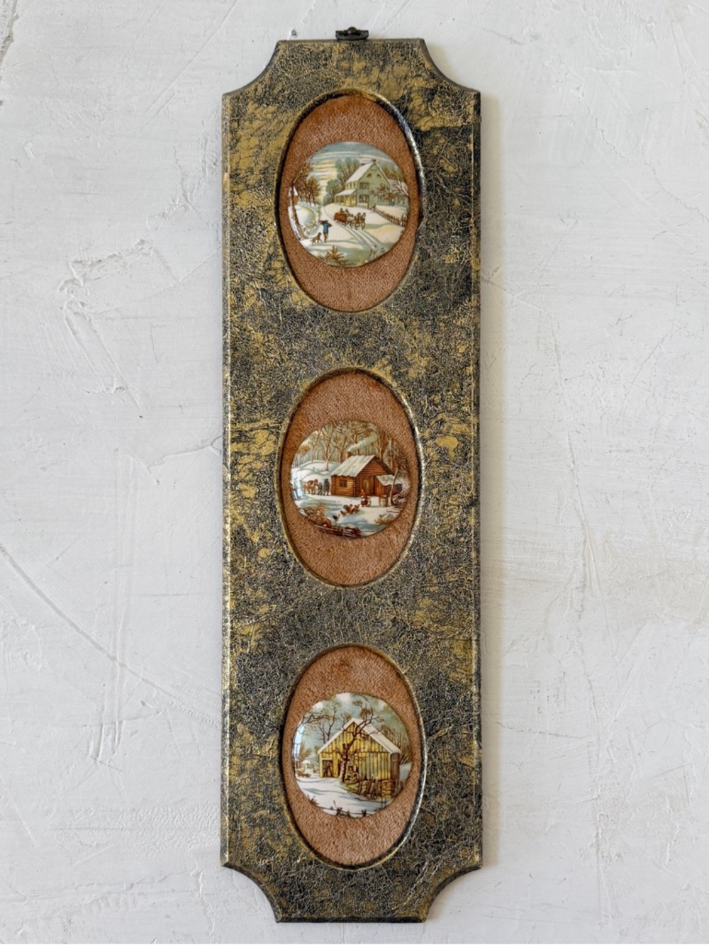 Vintage Italian Florentine Gold Textured Wall Plaque Mini Ceramic Print - Picture 1 of 8